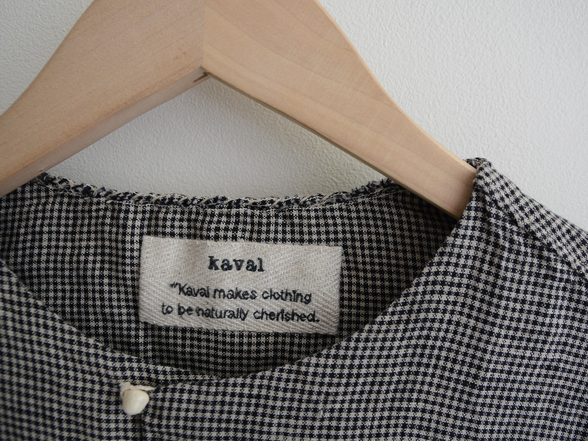 Kaval, Collarless Linen Shirt - Black Check - MAKIE