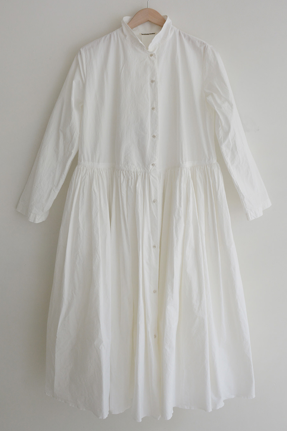 Kaval, Short Collar Gathered Dress - White - MAKIE