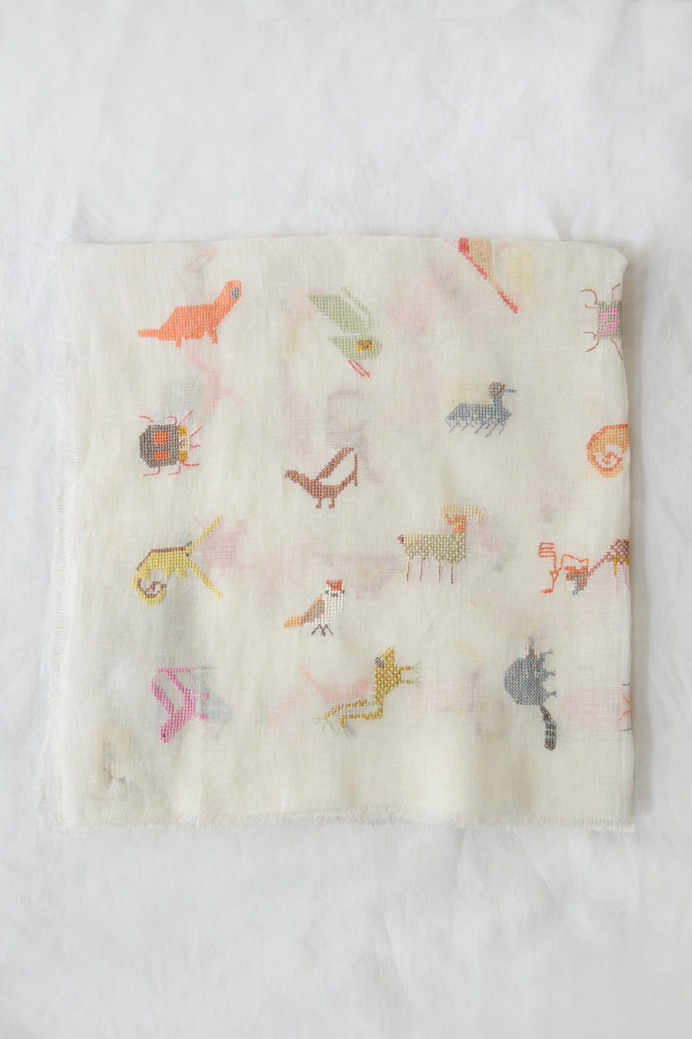 Sophie Digard Linen Scarf Animal Embroidered Top Picture